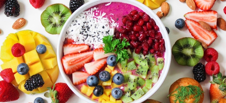 A bowl of fruit salad.